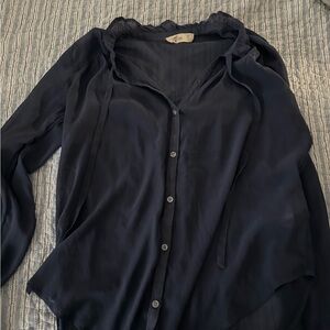 Hollister sheer Navy Button-Up Blouse